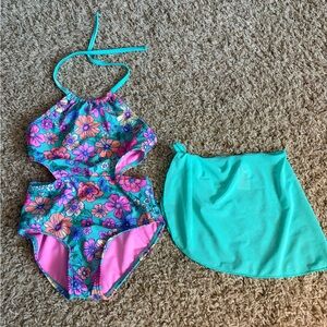Cat n Jack Floral Cutout Swimsuit with Skirt